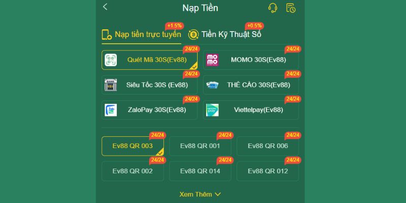 Điểm danh các phương thức nạp tiền EV88 phổ biến